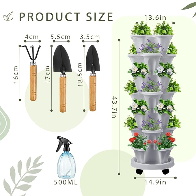 Umigy 2 Set Light Gray 7 Tier Stackable Vertical Planters - Image 2