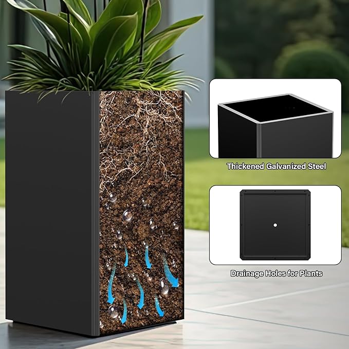 24" Tall Planter for Outdoor Plants, Modern Large Outdoor Galvanized Steel - Image 7