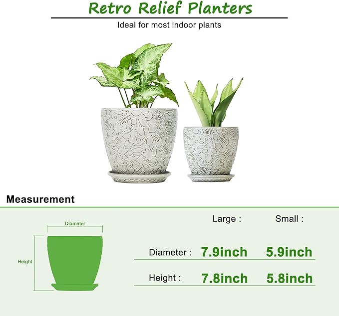 8 Inch + 6 Inch Retro Ceramic Planter Set of 2 - Image 3