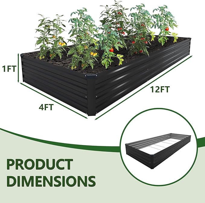 12×4×1FT Galvanized Raised Garden Bed Kit, Metal Planter Boxes, Large Outdoor - Image 2