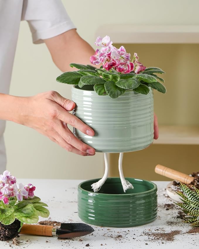 Self Watering Pots for Indoor Plants, 6 Inch Ceramic Self Watering Plant Pot - Image 5