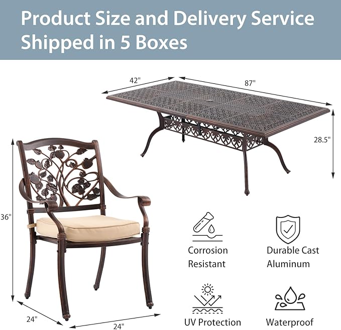 9-Piece Cast Aluminum Patio Furniture, Outdoor Dining Sets - Image 6