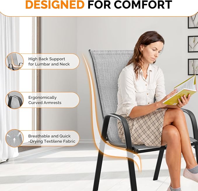 VINGLI Patio Chairs Set of 4 – Stackable Outdoor Dining Chairs - Image 3