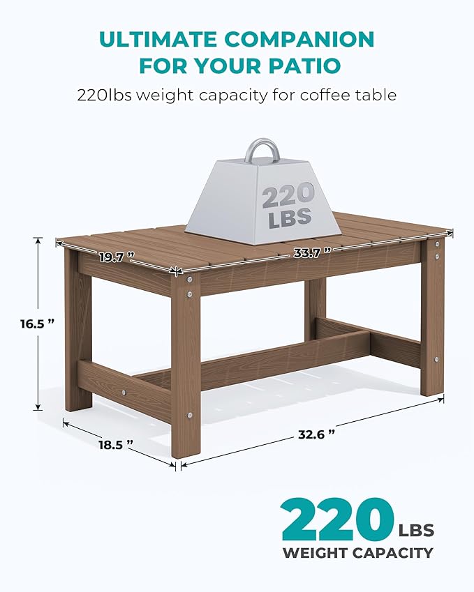 SERWALL Patio Coffee Table, HDPE Rectangle Outdoor Coffee Table - Image 3