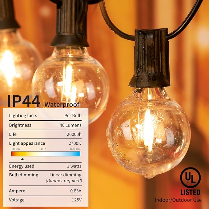 LED G40 Outdoor String Lights Patio Lights 109FT - Image 6