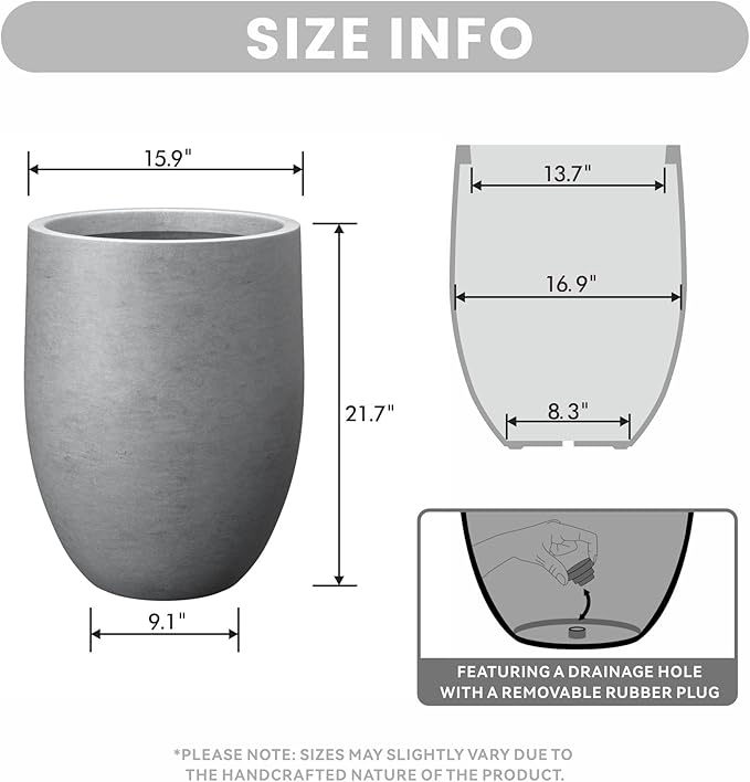 Kante Tall Concrete Planter, 21.7-Inch Height Gray Large Indoor Outdoor Plant - Image 2