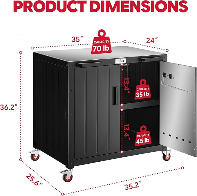 Outdoor Grill Cart with Storage Cabinet and Stainless Steel Top, 35-Inch - Image 3