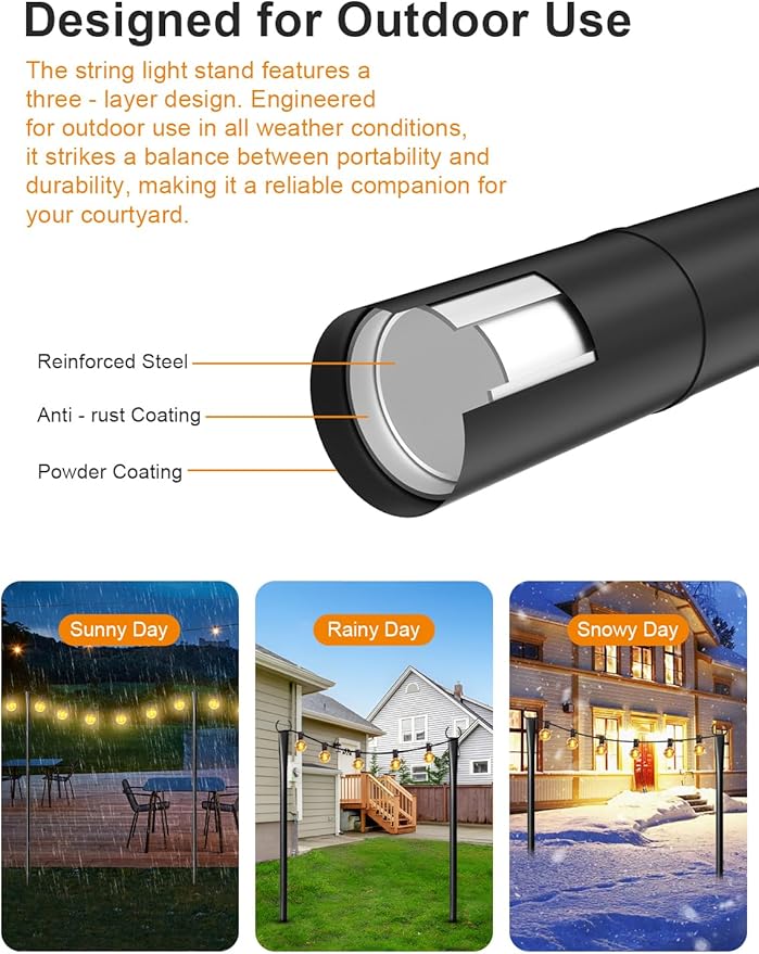 4 Pack String Light Poles for Outside, Thickened Metal Christmas Lights Hanger - Image 6