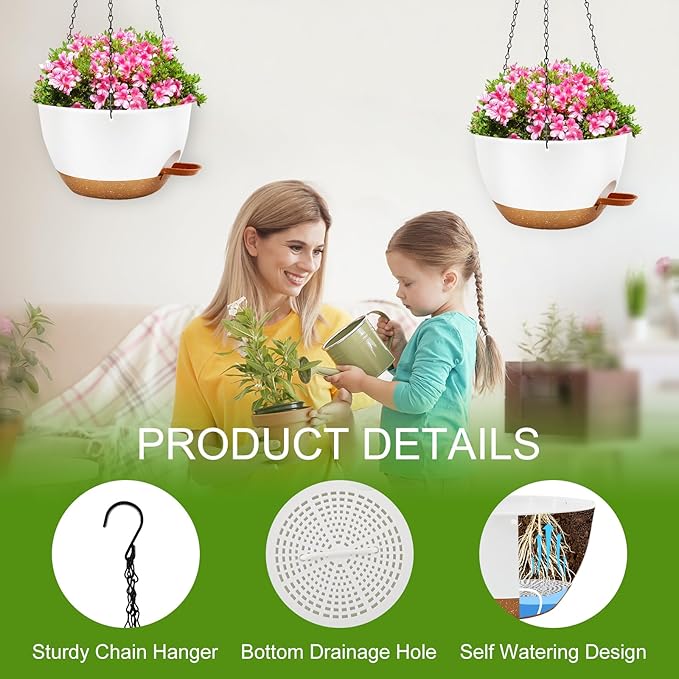 12 inch Hanging Planters for Indoor Plants, 2 Pack Self-Watering Hanging - Image 4