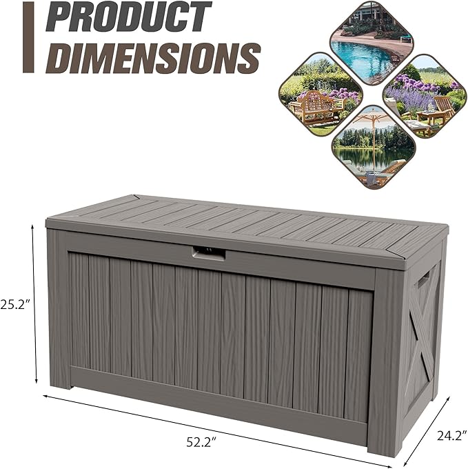 JUMMICO 120 Gallon Resin Deck Box, Large Outdoor Storage Box Waterproof & - Image 7
