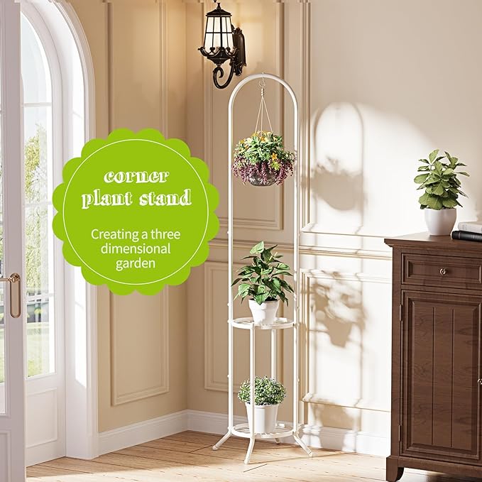 BMOSU Plant Stand with Hooks Indoor Outdoor Corner Tall Plant Stand Heavy-Duty - Image 3