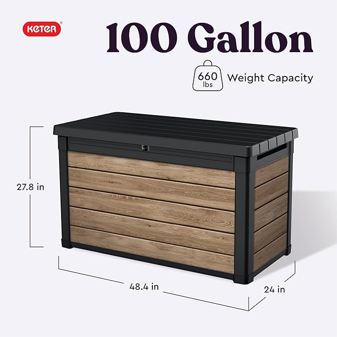 Keter Ashwood 100 Gallon Resin Deck Box Organization and Storage - Image 2