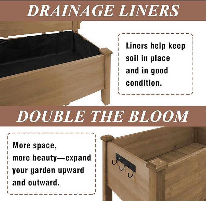 2-Tier Raised Garden Bed with Legs Outdoor Elevated Garden Box, Storage Shelf - Image 5