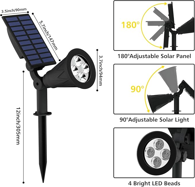 T-SUN Green Solar Spotlights, Auto-ON/Off 180°Angle Adjustable Solar Lights - Image 8