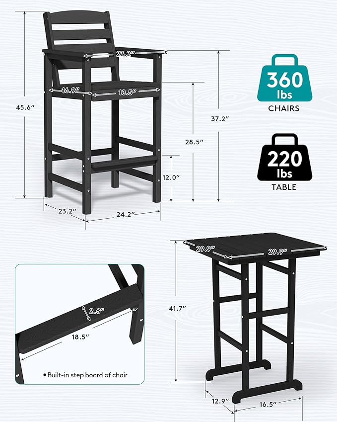 SERWALL 4 Pieces Outdoor Patio Bar Set - Image 5