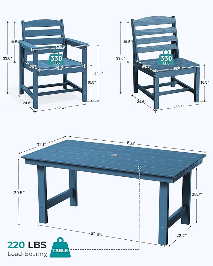 SERWALL Patio Dining Sets for 6 Person, HDPE Dining Set - Image 3