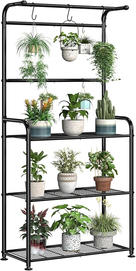 Plant Stands Outdoor with Hooks, Metal Tall Plant Shelves Indoor - Image 2