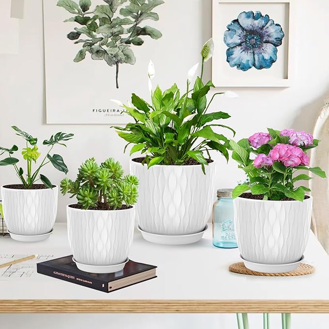 Plastic Plant Pots 10/9/8/7.5/7 inch Set of 5, Flower Planters - Image 7