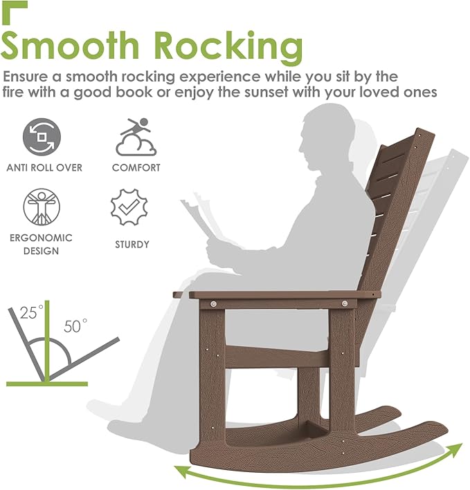 GREENVINES Outdoor Rocking Chairs | Set of 4 | Porch Rocker | HDPE Plastic | - Image 5