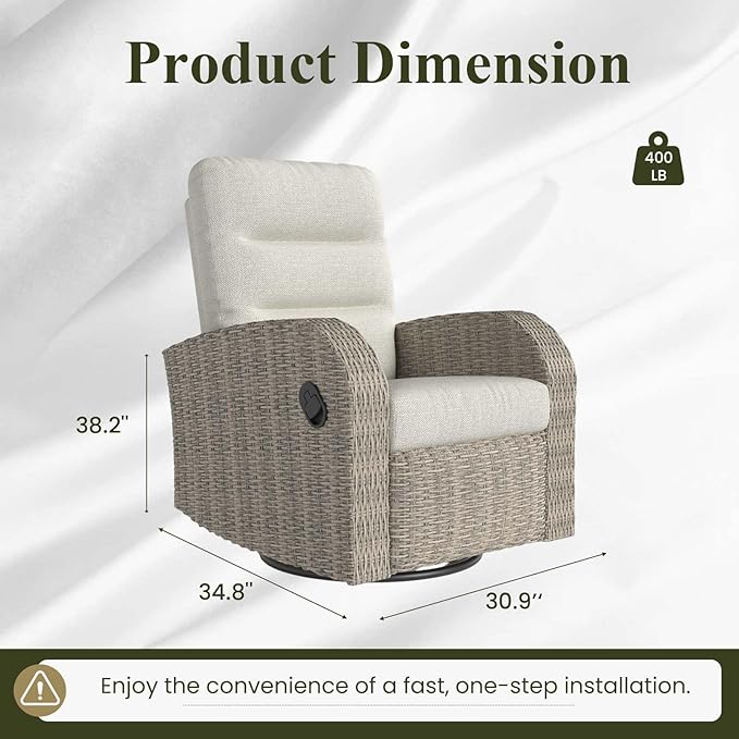LayinSun Oversized Wicker Outdoor Swivel Glider Recliner - Image 2