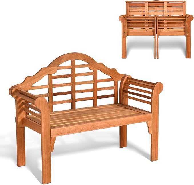 Giantex Outdoor Wood Bench, 4 Ft Foldable Eucalyptus Garden Bench, Two Person by Giantex