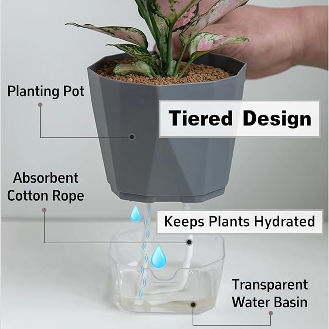 3 Packs Self Watering Plant Pots, Plastic Flower Pots - Image 3