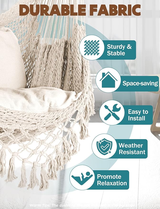 Chihee Hammock Chair Super Large Soft-Spun Cotton Rope Weaving Hanging Chair - Image 2