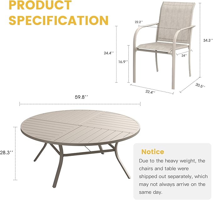 VICLLAX Patio Table and Chair Set of 10, All Weather Metal Round Outdoor Dining - Image 7