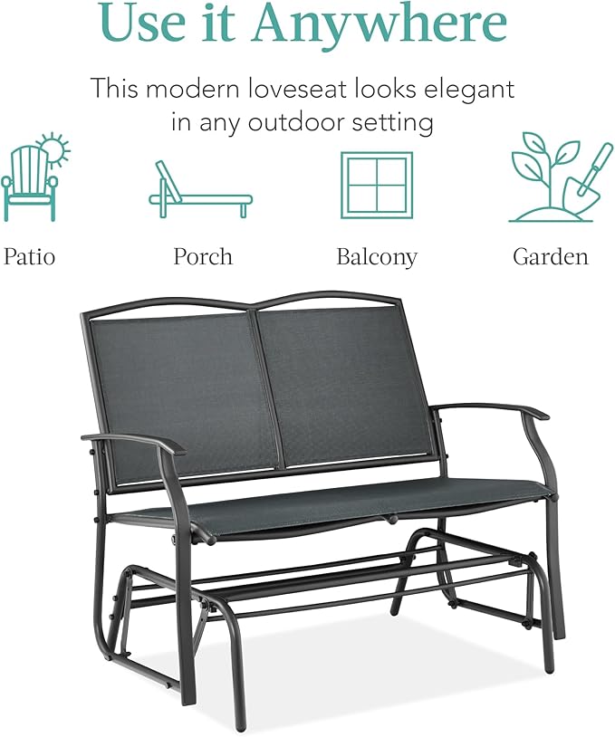 Best Choice Products 2-Person Outdoor Patio Swing Glider Steel Bench Loveseat - Image 7