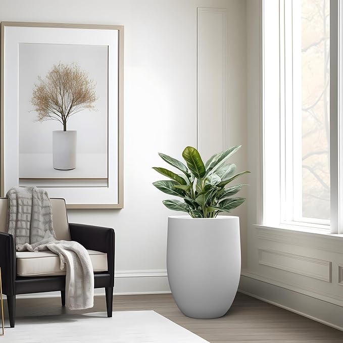 Kante Tall Concrete Planter, 21.7-Inch Height White Large Indoor Outdoor Plant - Image 5