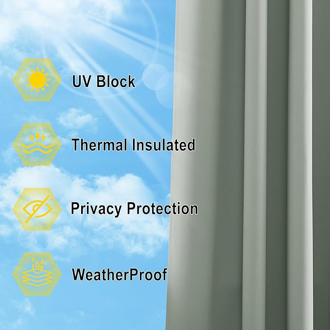 NICETOWN Outdoor Curtain for Patio Waterproof, W66 x L95 inch Sun Blocking UV - Image 4