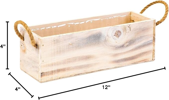 Wooden Planter Box with Handle I Rustic Whitewash I Plastic Liner l Garden - Image 10
