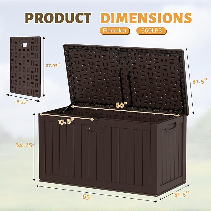 Flamaker Resin Deck Box 250 Gallon, Waterproof Imitation-Wood Lockable Storage - Image 8