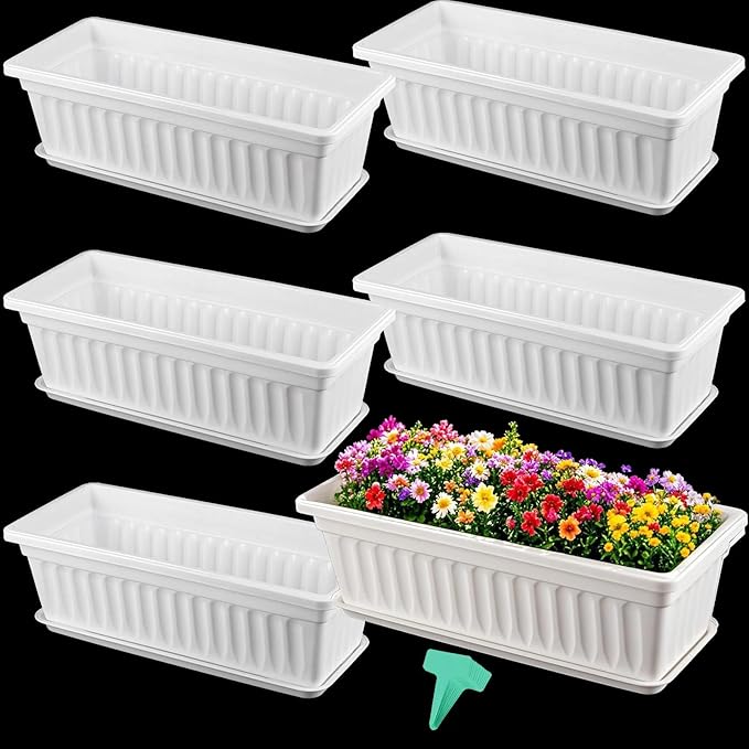 6 Pack 17 Inches Countryside Flower Box Planters, Plastic Vegetable Planters by ZEONHAK