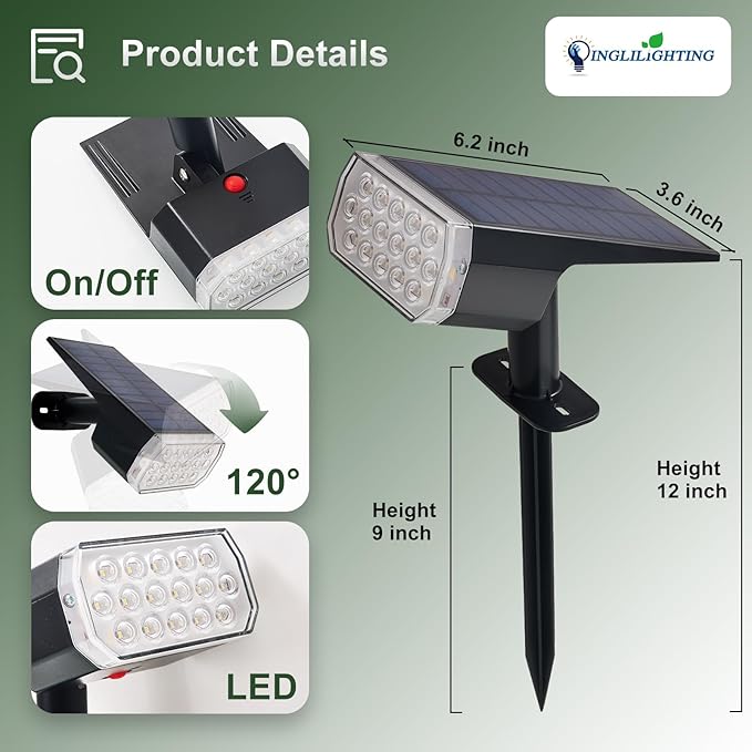 DINGLILIGHTING Solar Lights Outdoor Waterproof: IP65 Led Spot Light Decorations - Image 7