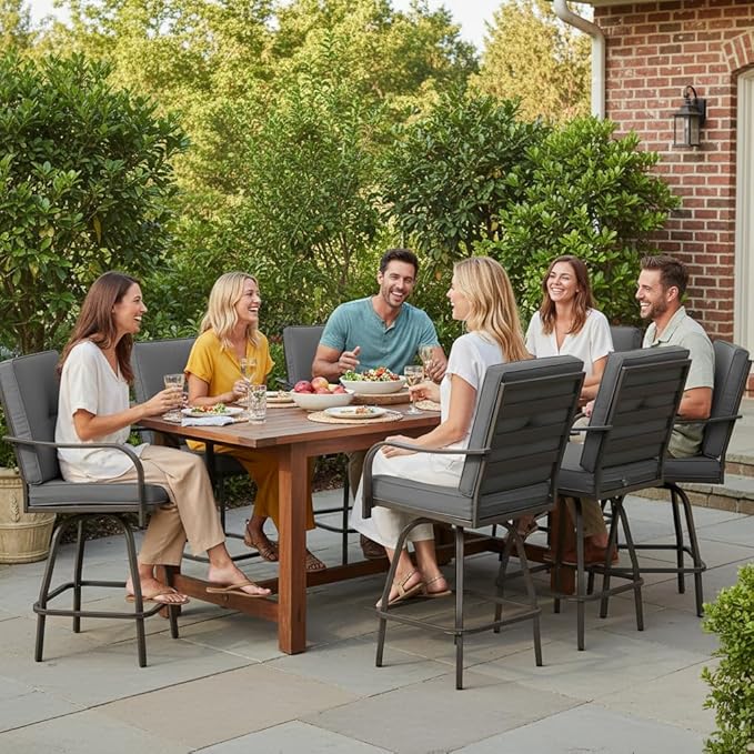 Patio Swivel Bar Stools Set of 6, Outdoor Bar Height Swivel Chairs - Image 2