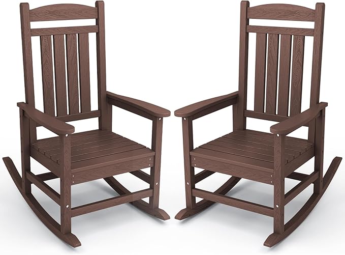 KINGYES Outdoor Rocking Chair Set 2, All Weather HDPE Patio Rocking Chairs by KINGYES