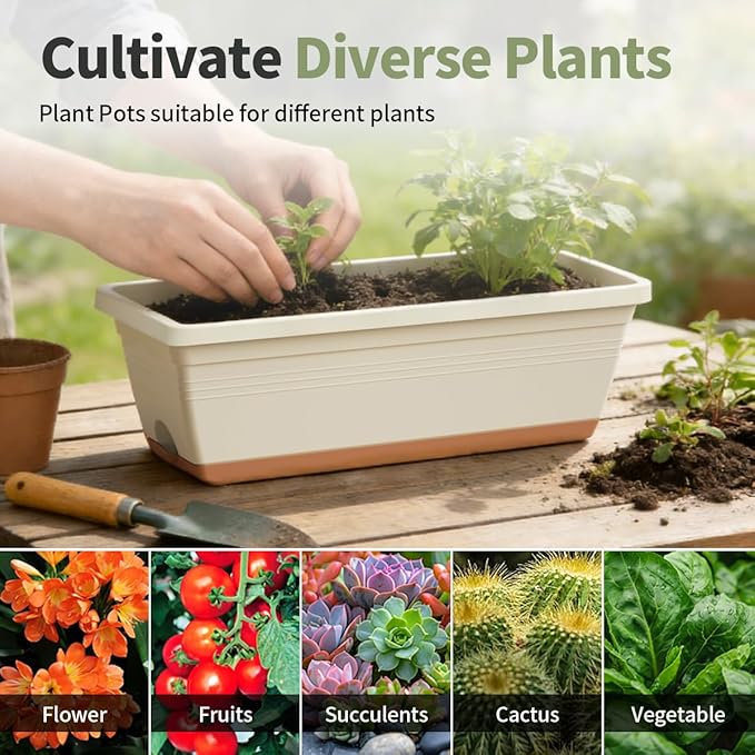 Window Box Planter, 6 Pack Plastic Vegetable Flower Window Planters Boxes 16 - Image 6