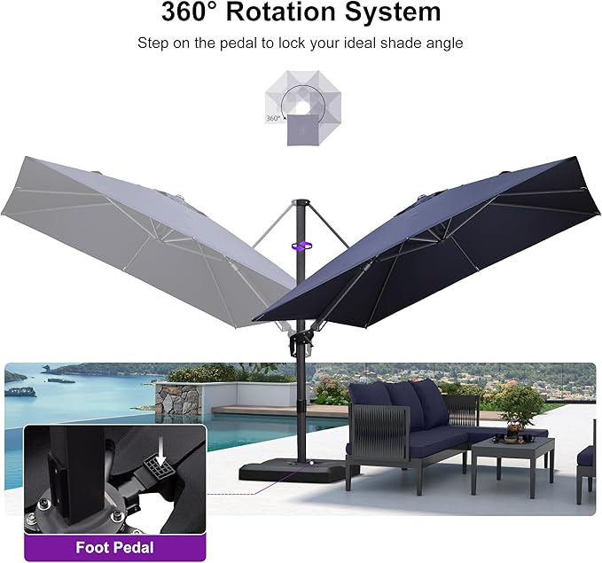 PURPLE LEAF 9.8' X 9.8' Left-right Tilting Patio Umbrella Outdoor Cantilever - Image 7