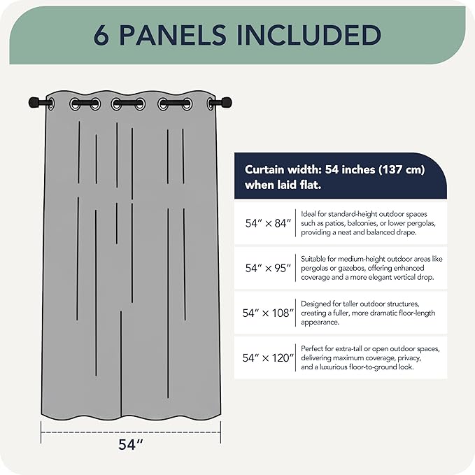 Patio Curtains Outdoor Waterproof 6 Panels - Image 7