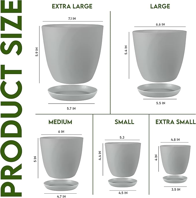 Utopia Home - Plant Pots Indoor - 7/6.6/6/5.3/4.8 Inches Flower Pots - Image 2