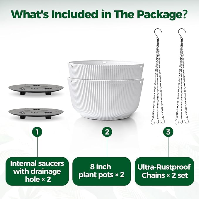 T4U Hanging Planter Self Watering 8 Inch, 2 Pack White Indoor Hanging Plant pots - Image 6
