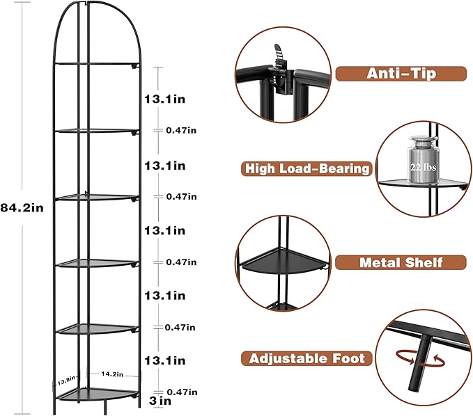 Crofy Foldable 6 Tier Corner Shelf, Metal Corner Plant Stand - Image 3