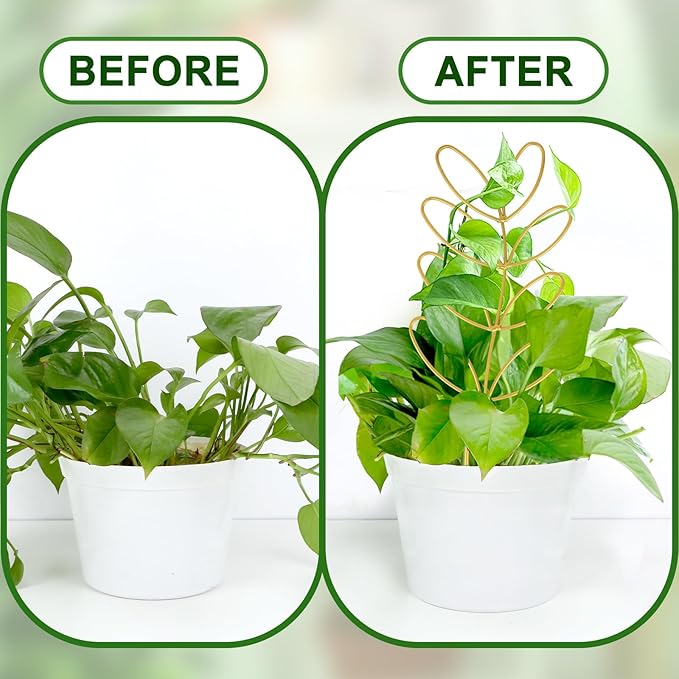 AUGSUN 2 Pcs Gold Trellis Leaf Shape 12 Inch Metal Plant Support - Image 5