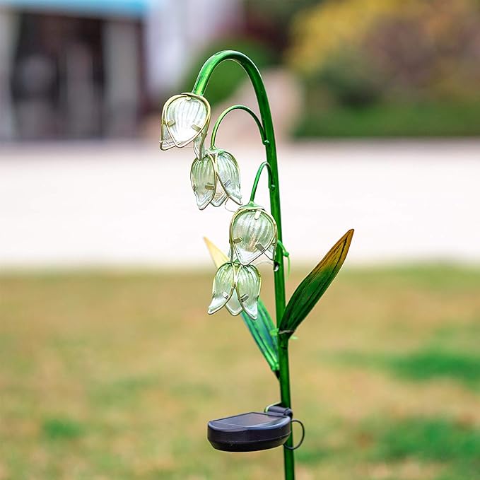 VCUTEKA Solar Garden Decor Stake Outdoor Light Glass Flower Stake - Image 9