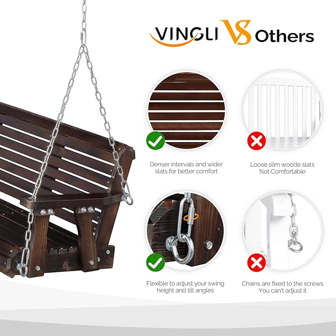 VINGLI Heavy Duty 880 LBS Patio Porch Swing Outdoor PU Painting, Hanging Chair - Image 2
