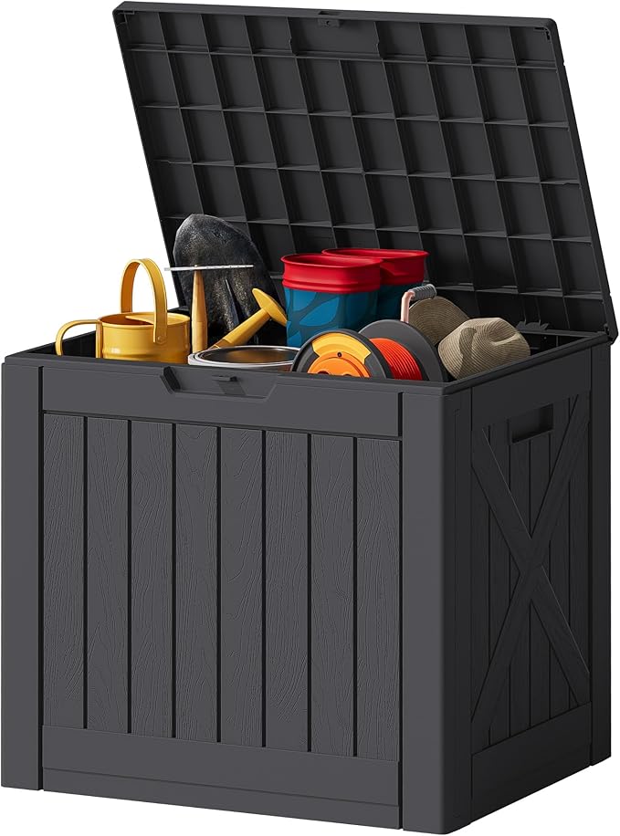 JUMMICO 42 Gallon Deck Box Waterproof, Resin Outdoor Storage Box by JUMMICO