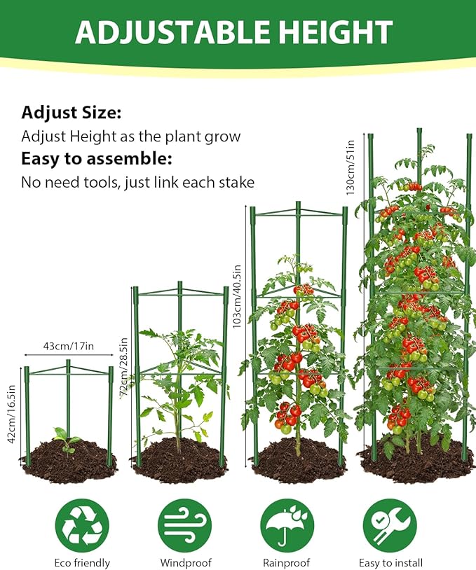 3 Pack Extra Larger Tomato Cages, 51in*17in Adjustable Tomatoes Plant Stakes - Image 2