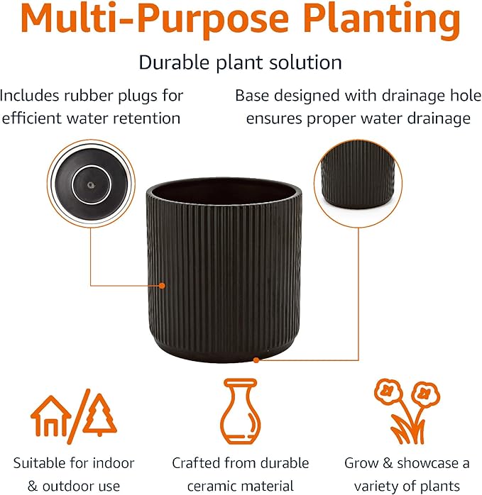 Amazon Basics Fluted Ceramic Round Planter - Image 2