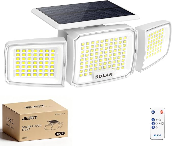 White Solar Security Light Outdoor Super Bright LED, Motion Sensor Flood Light by JEJOT